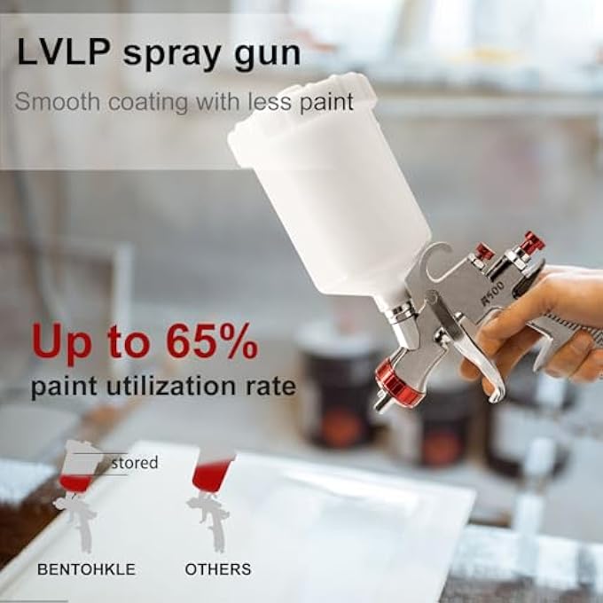 BENTOHKLE R500 LVLP AIR SPRAY GUN CAR PAINT SPRAYER WITH 1.3/1.5/1.7MM NOZZLES & AIR REGULATOR AUTOMOTIVE R500 PAINT GUN SPRAYER FOR HOUSE PAINTING, CAR, FURNITURE - Image 4